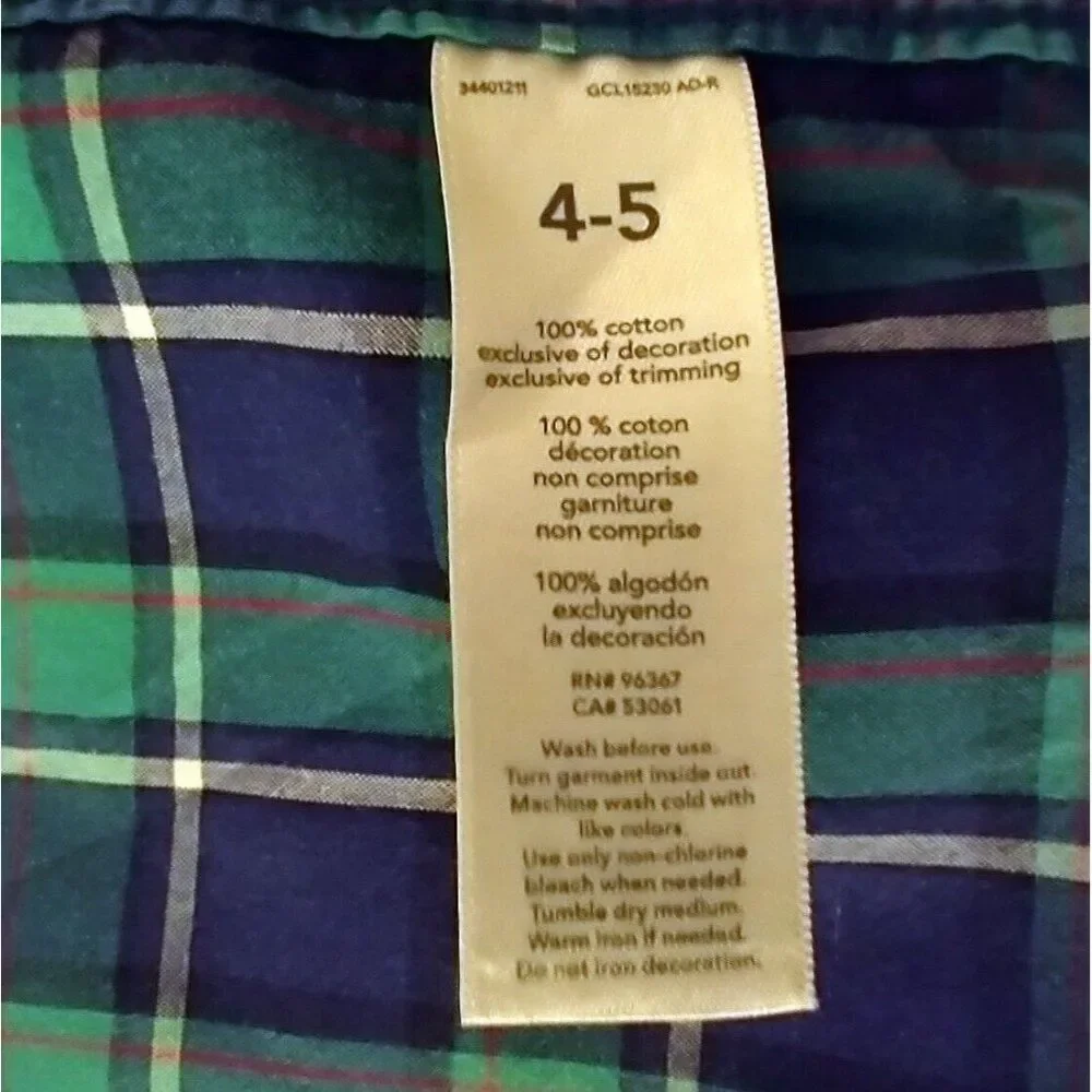OshKosh Green Plaid Button Down Shirt Size 4-5